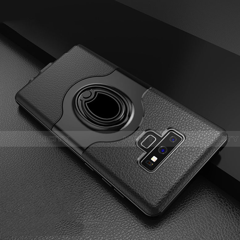 Custodia Silicone e Plastica Opaca Cover con Anello Supporto S01 per Samsung Galaxy Note 9 Nero