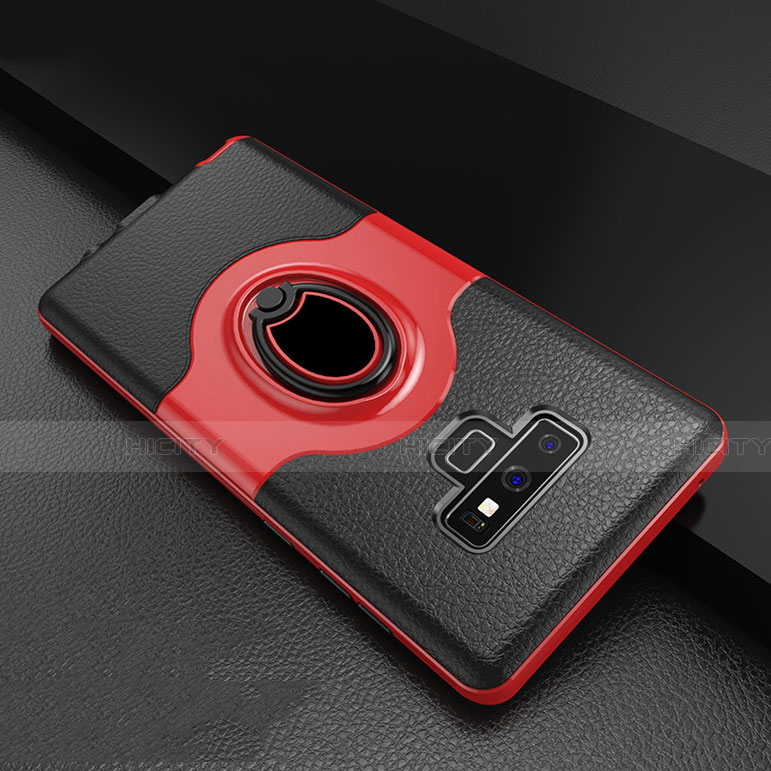 Custodia Silicone e Plastica Opaca Cover con Anello Supporto S01 per Samsung Galaxy Note 9 Rosso