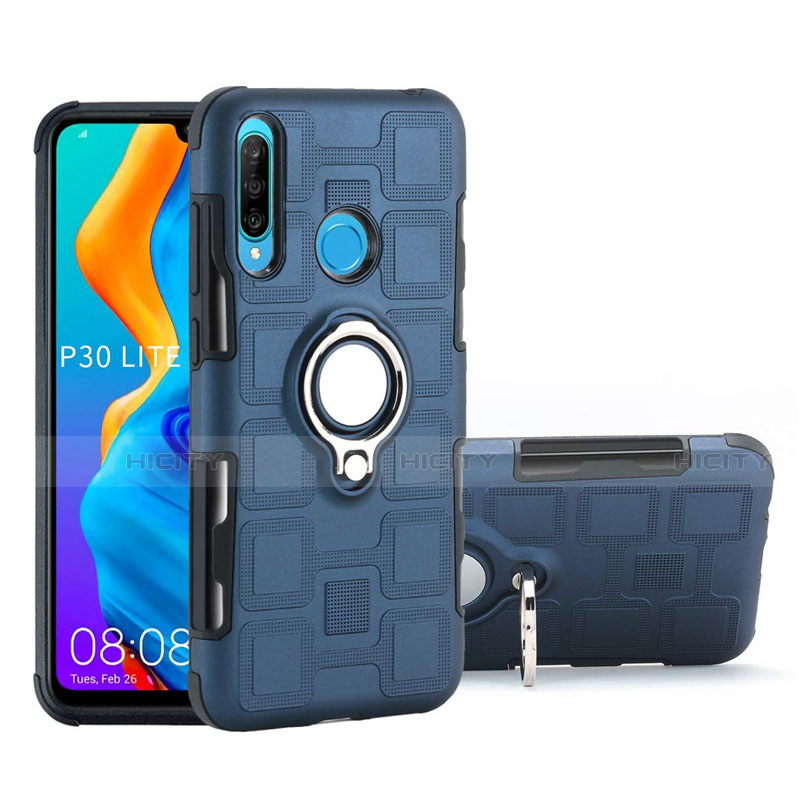 Custodia Silicone e Plastica Opaca Cover con Magnetico Anello Supporto A01 per Huawei P30 Lite New Edition