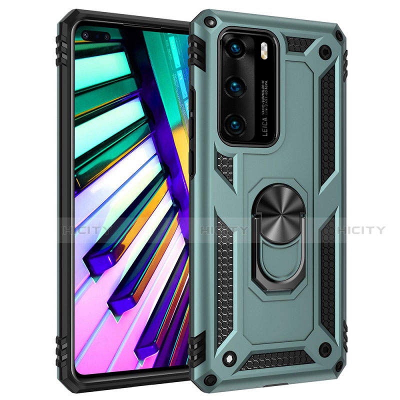 Custodia Silicone e Plastica Opaca Cover con Magnetico Anello Supporto C01 per Huawei P40