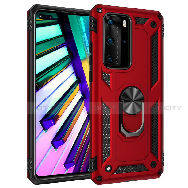 Custodia Silicone e Plastica Opaca Cover con Magnetico Anello Supporto C01 per Huawei P40 Pro