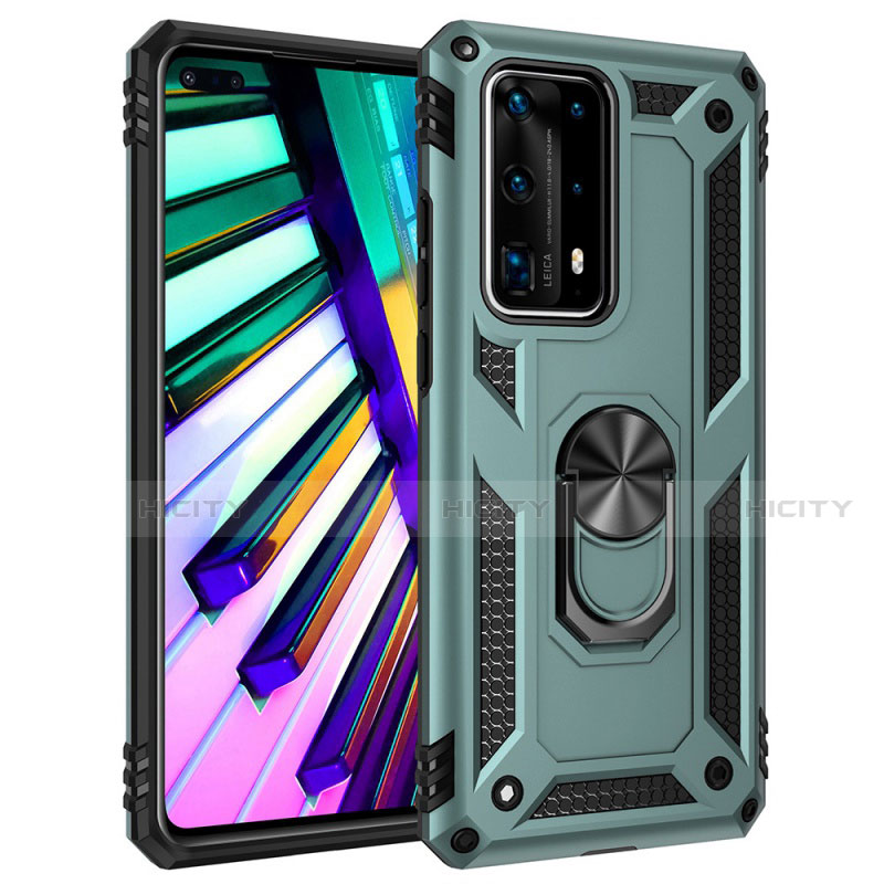 Custodia Silicone e Plastica Opaca Cover con Magnetico Anello Supporto C01 per Huawei P40 Pro+ Plus Verde