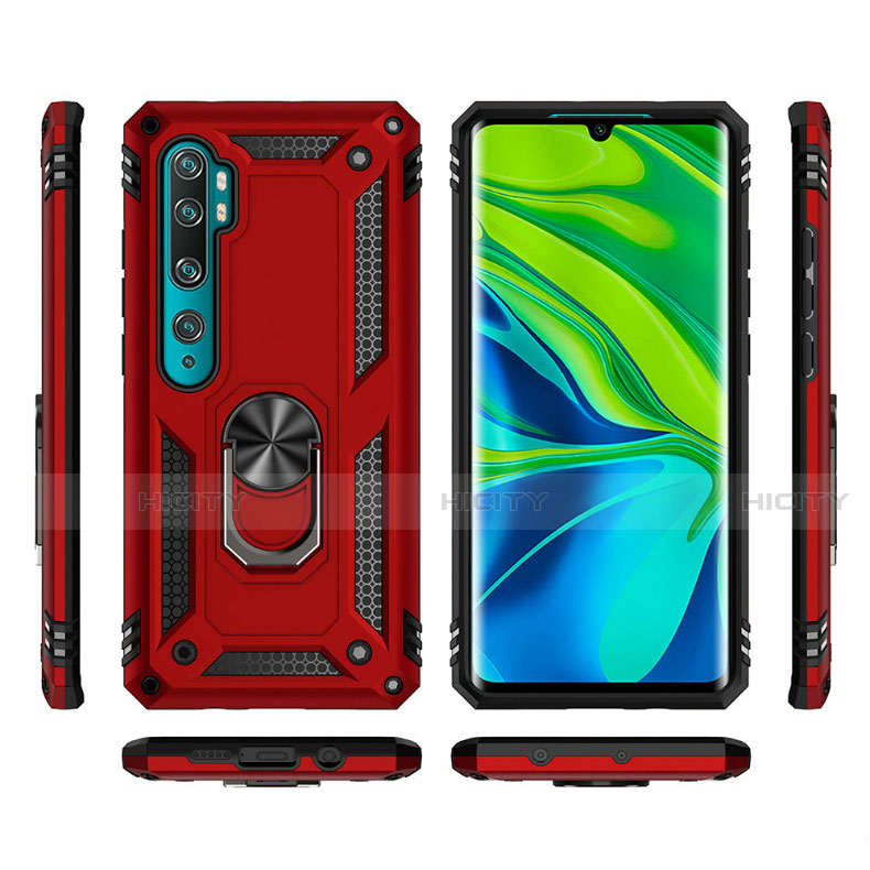 Custodia Silicone e Plastica Opaca Cover con Magnetico Anello Supporto D01 per Xiaomi Mi Note 10