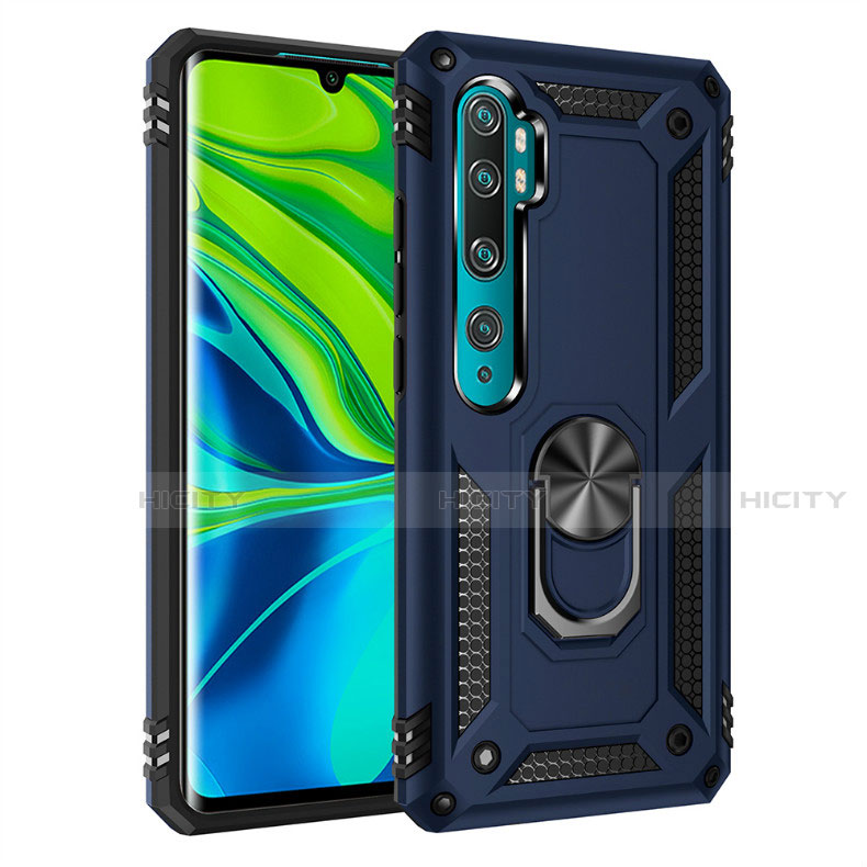 Custodia Silicone e Plastica Opaca Cover con Magnetico Anello Supporto D01 per Xiaomi Mi Note 10