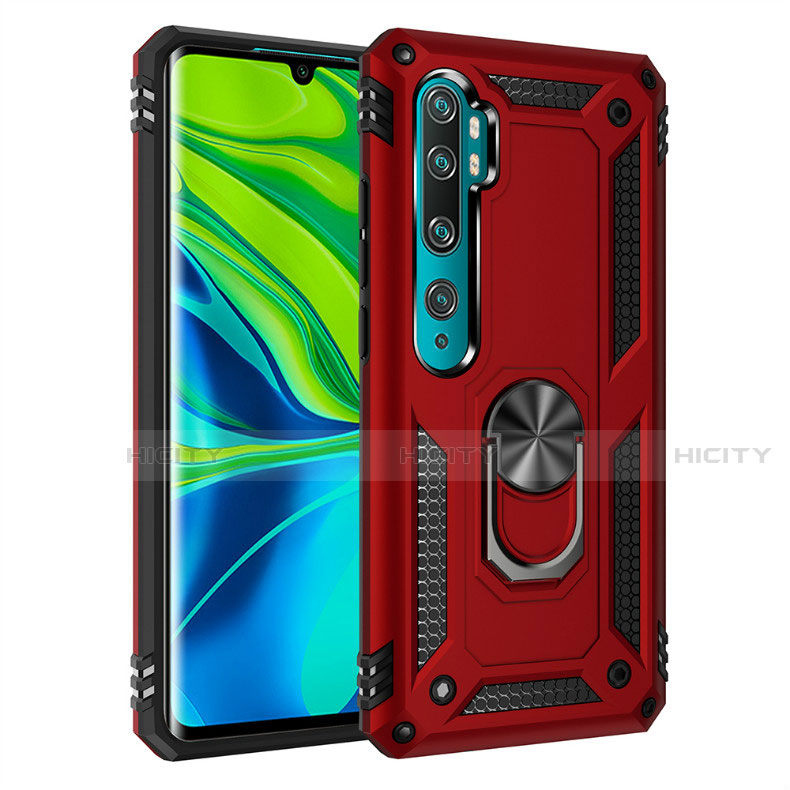 Custodia Silicone e Plastica Opaca Cover con Magnetico Anello Supporto D01 per Xiaomi Mi Note 10 Pro