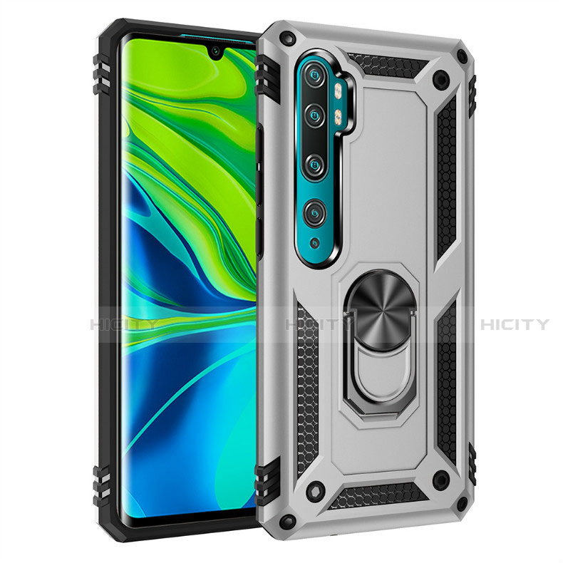 Custodia Silicone e Plastica Opaca Cover con Magnetico Anello Supporto D01 per Xiaomi Mi Note 10 Pro