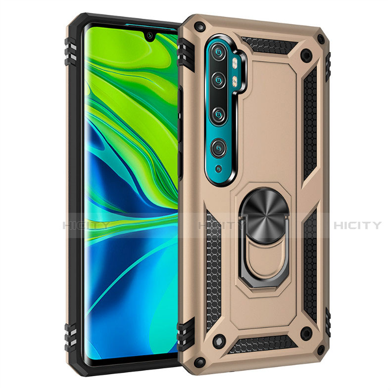 Custodia Silicone e Plastica Opaca Cover con Magnetico Anello Supporto D01 per Xiaomi Mi Note 10 Pro Oro