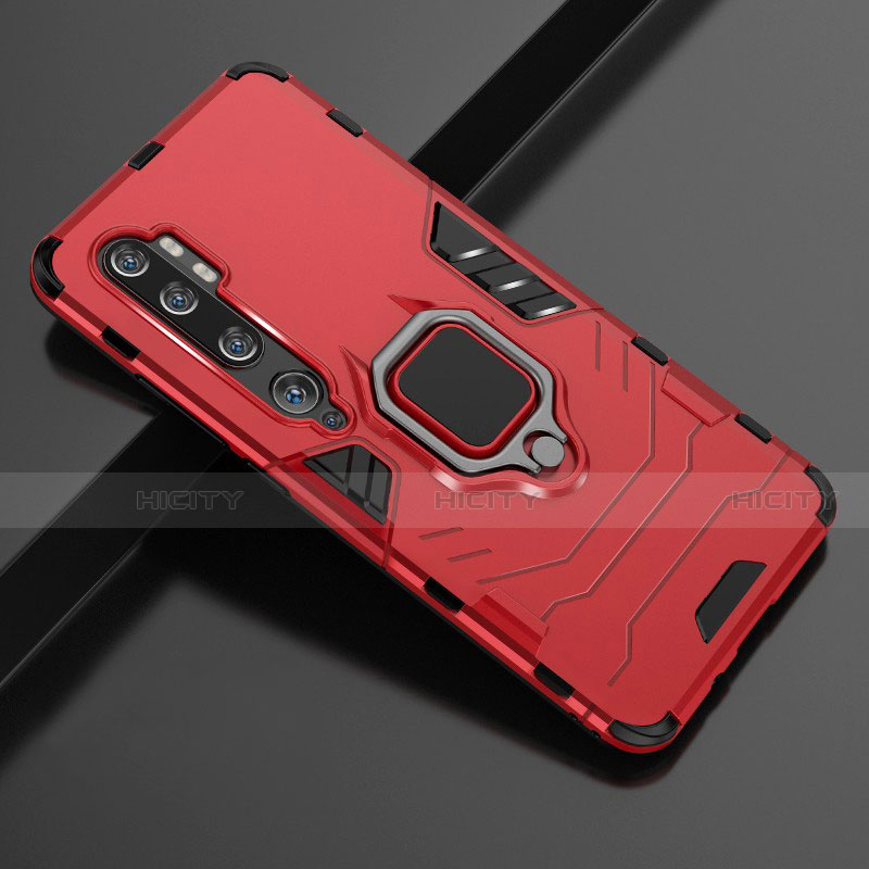 Custodia Silicone e Plastica Opaca Cover con Magnetico Anello Supporto D02 per Xiaomi Mi Note 10 Pro Rosso