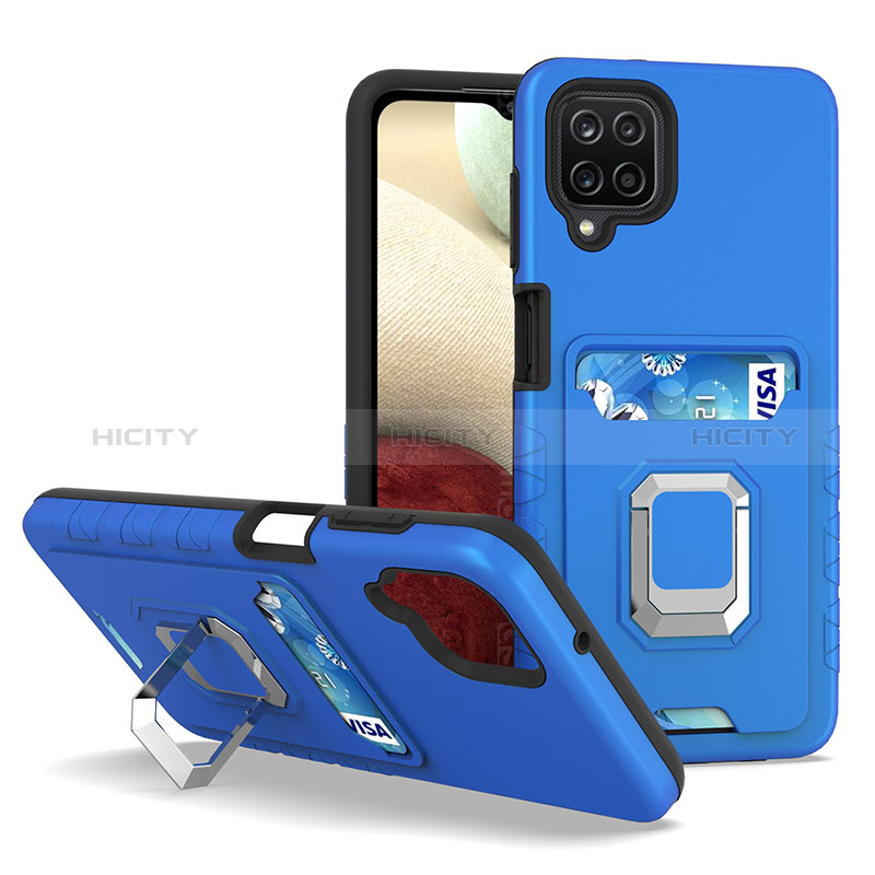 Custodia Silicone e Plastica Opaca Cover con Magnetico Anello Supporto J01S per Samsung Galaxy A12