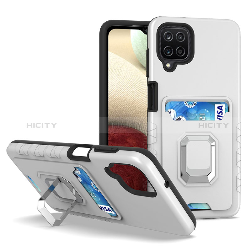 Custodia Silicone e Plastica Opaca Cover con Magnetico Anello Supporto J01S per Samsung Galaxy F12