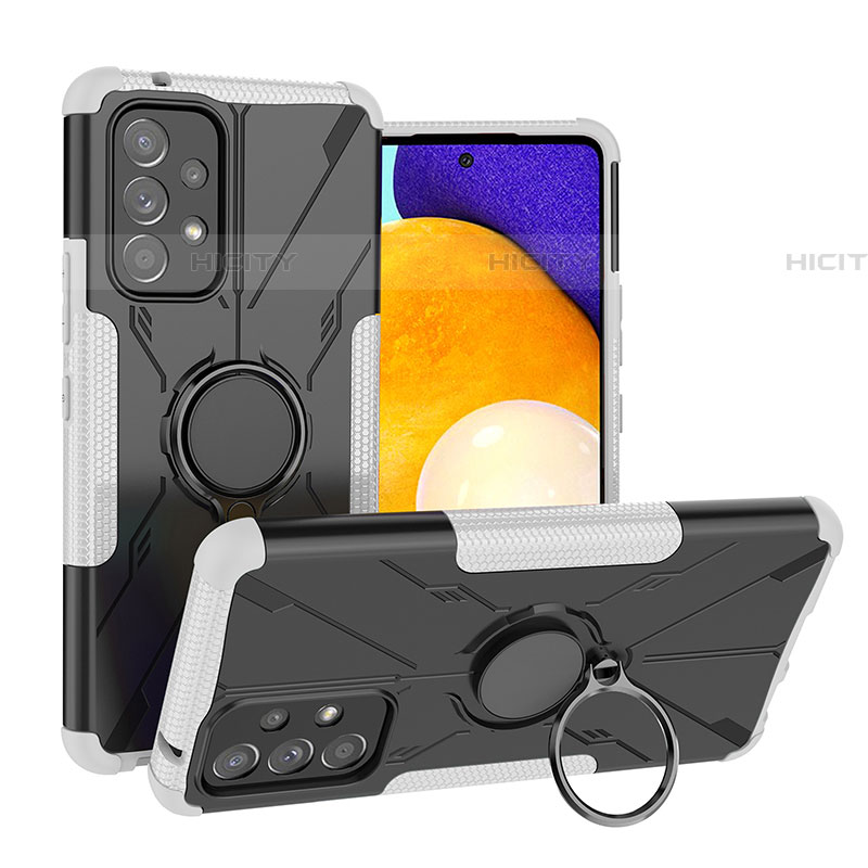 Custodia Silicone e Plastica Opaca Cover con Magnetico Anello Supporto J01X per Samsung Galaxy A53 5G Argento