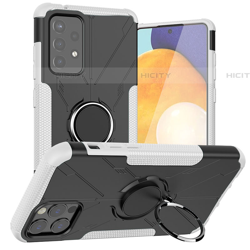 Custodia Silicone e Plastica Opaca Cover con Magnetico Anello Supporto J01X per Samsung Galaxy A72 5G Argento