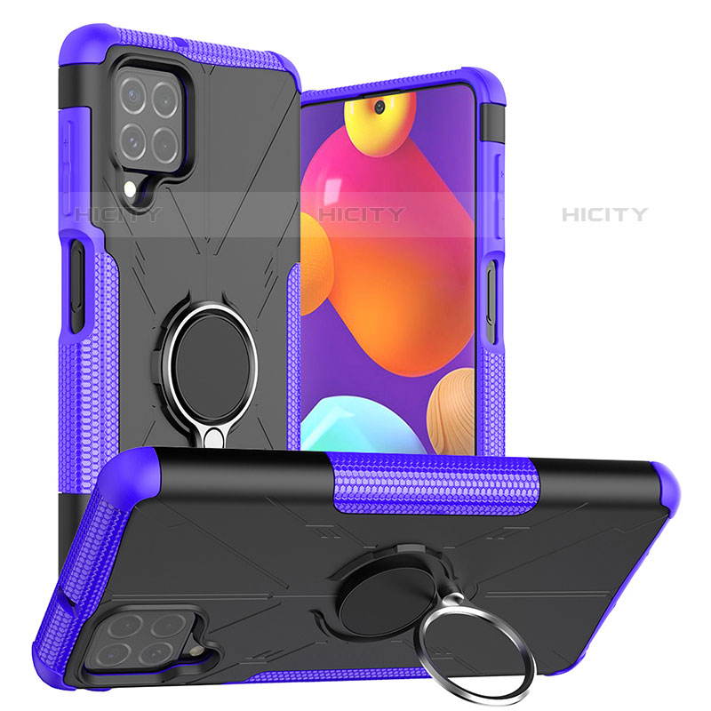 Custodia Silicone e Plastica Opaca Cover con Magnetico Anello Supporto J01X per Samsung Galaxy M62 4G Viola