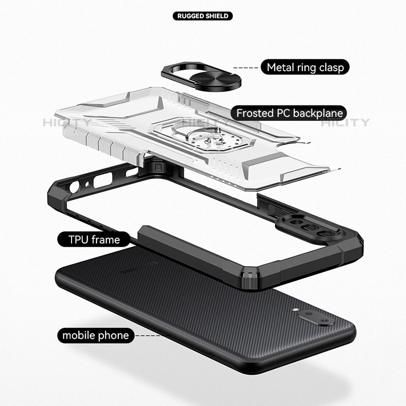 Custodia Silicone e Plastica Opaca Cover con Magnetico Anello Supporto J02S per Samsung Galaxy M02