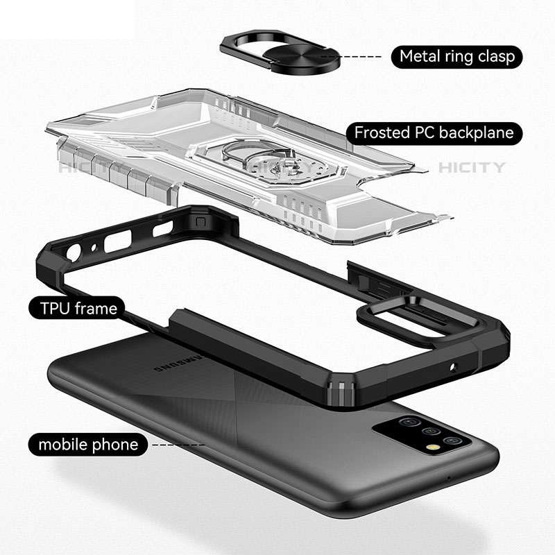 Custodia Silicone e Plastica Opaca Cover con Magnetico Anello Supporto J02S per Samsung Galaxy M02s