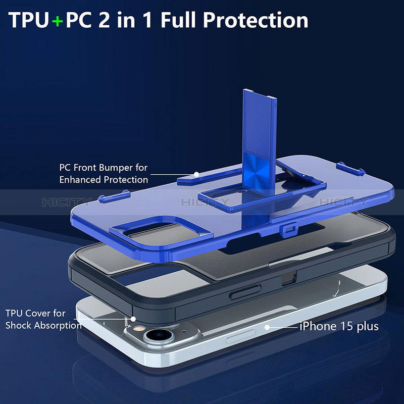 Custodia Silicone e Plastica Opaca Cover con Magnetico Anello Supporto J03S per Apple iPhone 15