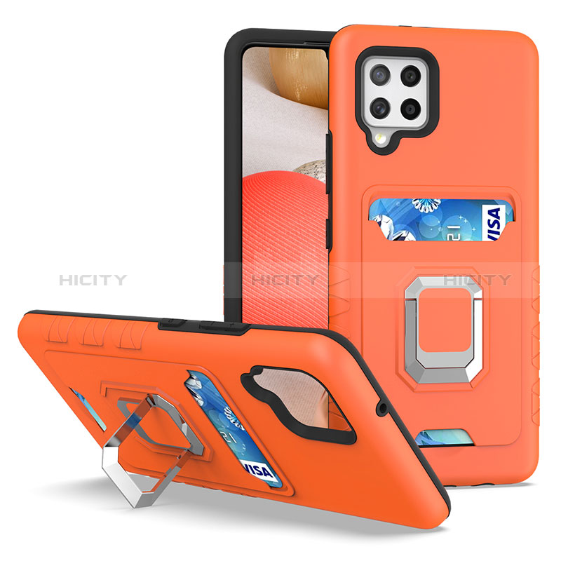 Custodia Silicone e Plastica Opaca Cover con Magnetico Anello Supporto J03S per Samsung Galaxy A42 5G Arancione