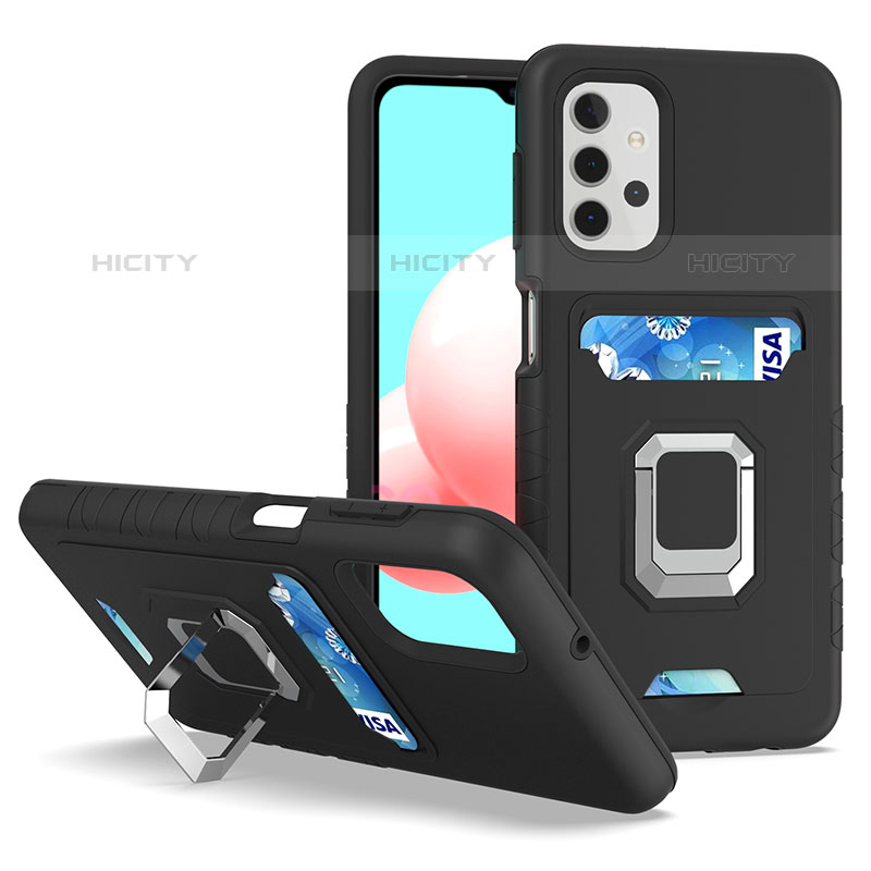 Custodia Silicone e Plastica Opaca Cover con Magnetico Anello Supporto J03S per Samsung Galaxy M32 5G Nero