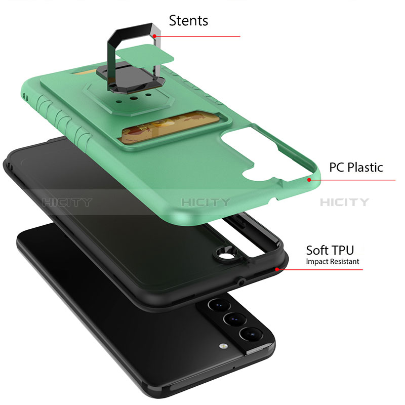 Custodia Silicone e Plastica Opaca Cover con Magnetico Anello Supporto J03S per Samsung Galaxy S22 5G