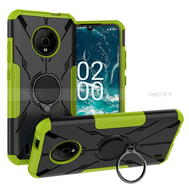 Custodia Silicone e Plastica Opaca Cover con Magnetico Anello Supporto JX1 per Nokia C200 Verde