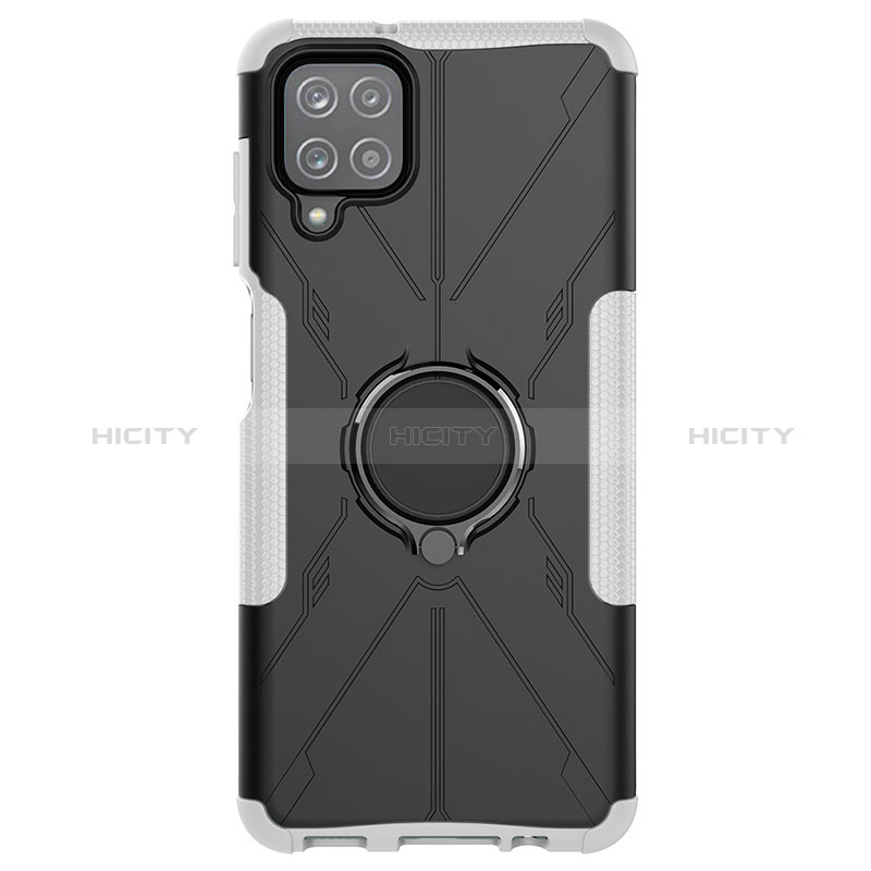 Custodia Silicone e Plastica Opaca Cover con Magnetico Anello Supporto JX1 per Samsung Galaxy A12 Nacho Argento