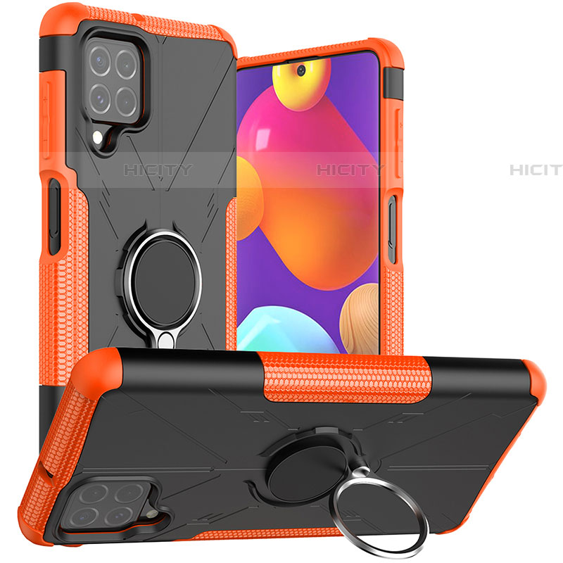 Custodia Silicone e Plastica Opaca Cover con Magnetico Anello Supporto JX1 per Samsung Galaxy F62 5G Arancione