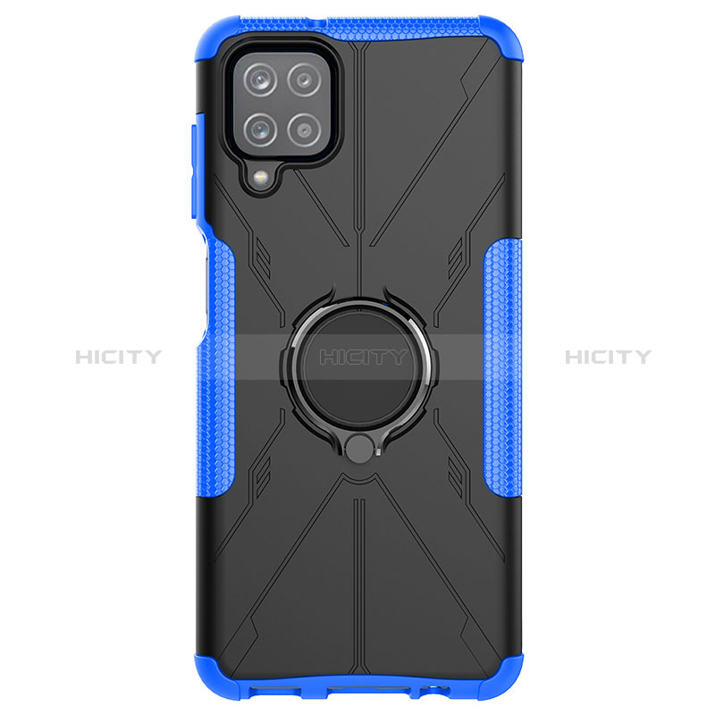 Custodia Silicone e Plastica Opaca Cover con Magnetico Anello Supporto JX1 per Samsung Galaxy M12 Blu