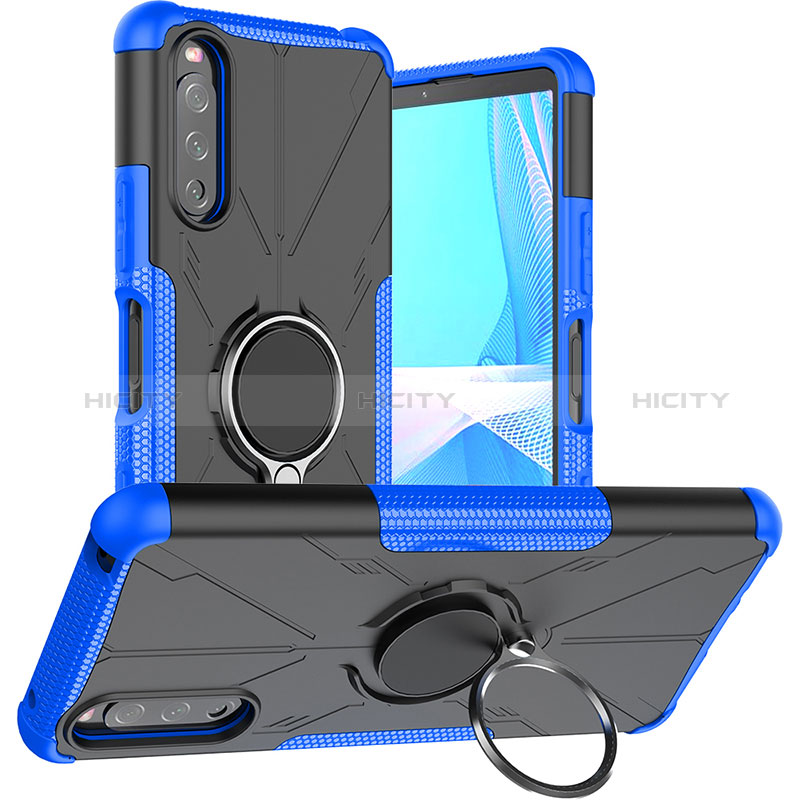 Custodia Silicone e Plastica Opaca Cover con Magnetico Anello Supporto JX1 per Sony Xperia 10 III Blu