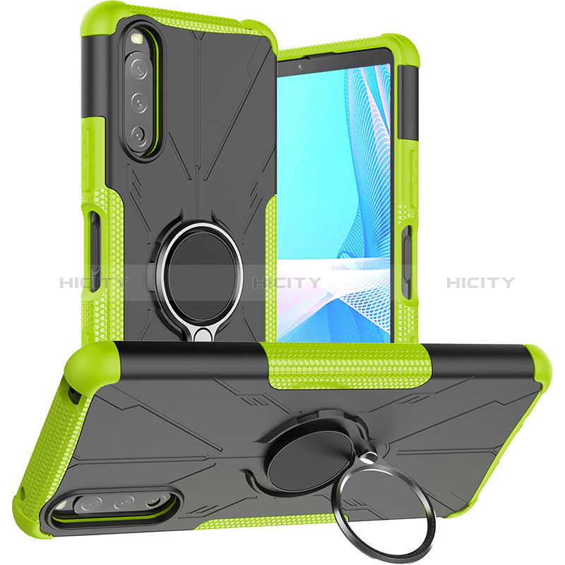 Custodia Silicone e Plastica Opaca Cover con Magnetico Anello Supporto JX1 per Sony Xperia 10 III Verde