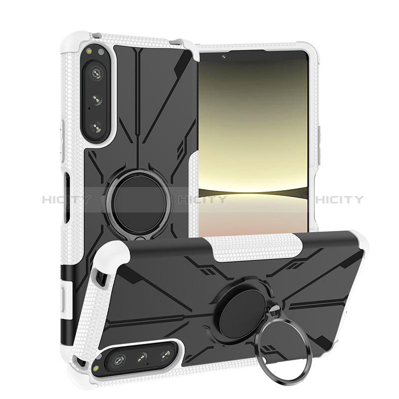 Custodia Silicone e Plastica Opaca Cover con Magnetico Anello Supporto JX1 per Sony Xperia 5 IV Argento