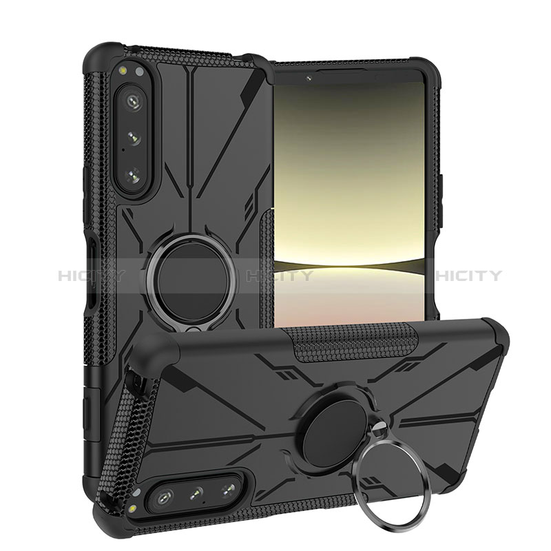 Custodia Silicone e Plastica Opaca Cover con Magnetico Anello Supporto JX1 per Sony Xperia 5 IV Nero