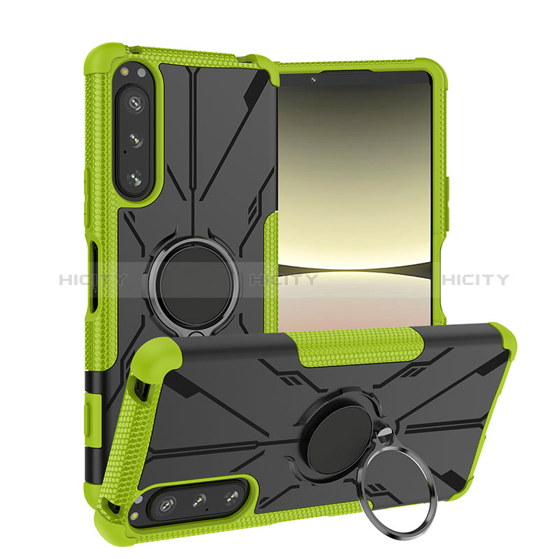 Custodia Silicone e Plastica Opaca Cover con Magnetico Anello Supporto JX1 per Sony Xperia 5 IV Verde