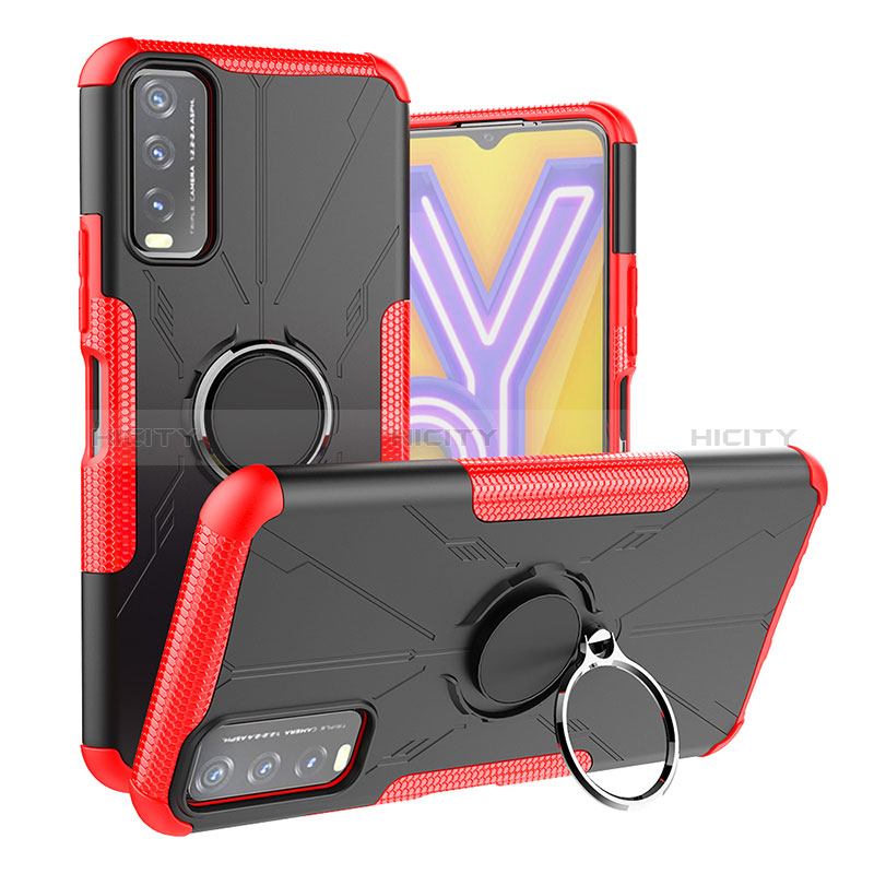 Custodia Silicone e Plastica Opaca Cover con Magnetico Anello Supporto JX1 per Vivo Y20s Rosso