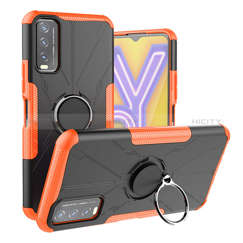 Custodia Silicone e Plastica Opaca Cover con Magnetico Anello Supporto JX1 per Vivo Y30 Arancione