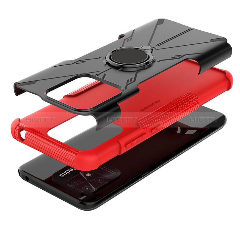 Custodia Silicone e Plastica Opaca Cover con Magnetico Anello Supporto JX1 per Xiaomi Redmi 10 India
