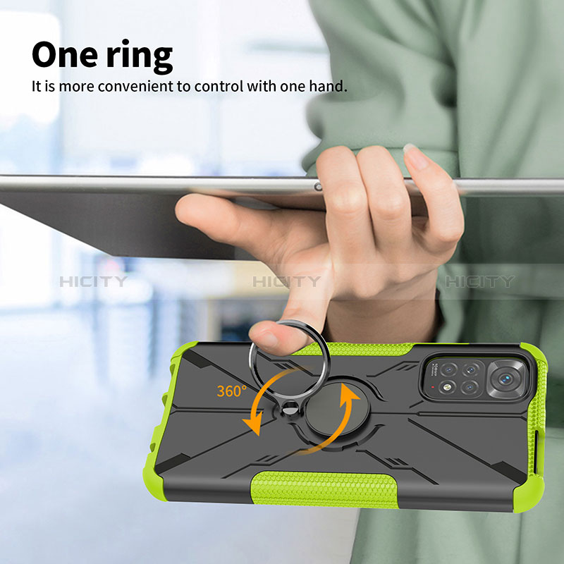 Custodia Silicone e Plastica Opaca Cover con Magnetico Anello Supporto JX1 per Xiaomi Redmi Note 11 4G (2022)