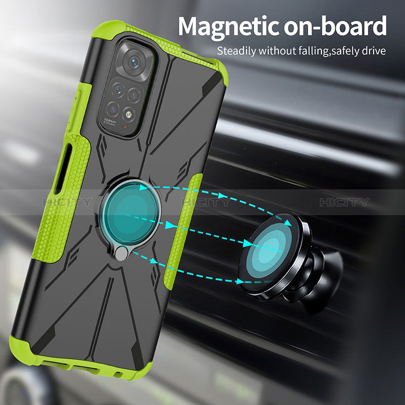 Custodia Silicone e Plastica Opaca Cover con Magnetico Anello Supporto JX1 per Xiaomi Redmi Note 11 4G (2022)