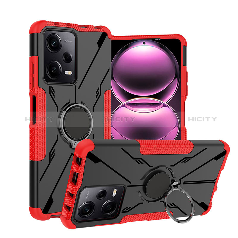 Custodia Silicone e Plastica Opaca Cover con Magnetico Anello Supporto JX1 per Xiaomi Redmi Note 12 Pro 5G Rosso