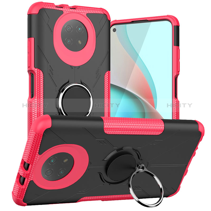 Custodia Silicone e Plastica Opaca Cover con Magnetico Anello Supporto JX1 per Xiaomi Redmi Note 9 5G Rosa Caldo