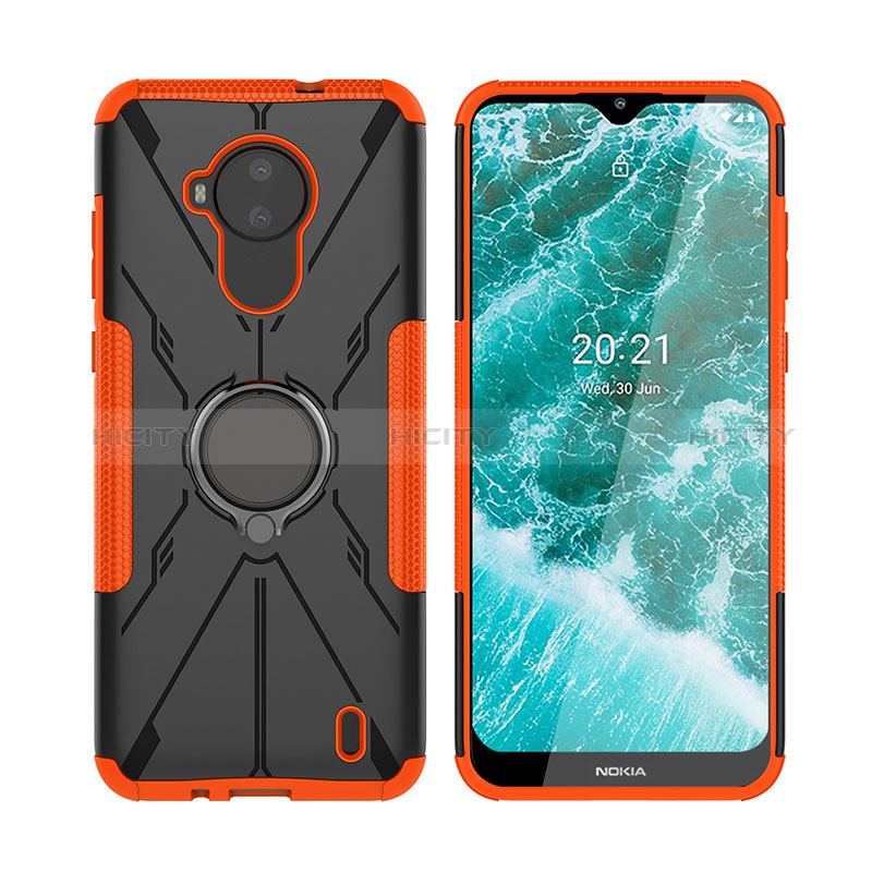 Custodia Silicone e Plastica Opaca Cover con Magnetico Anello Supporto JX2 per Nokia C30 Arancione