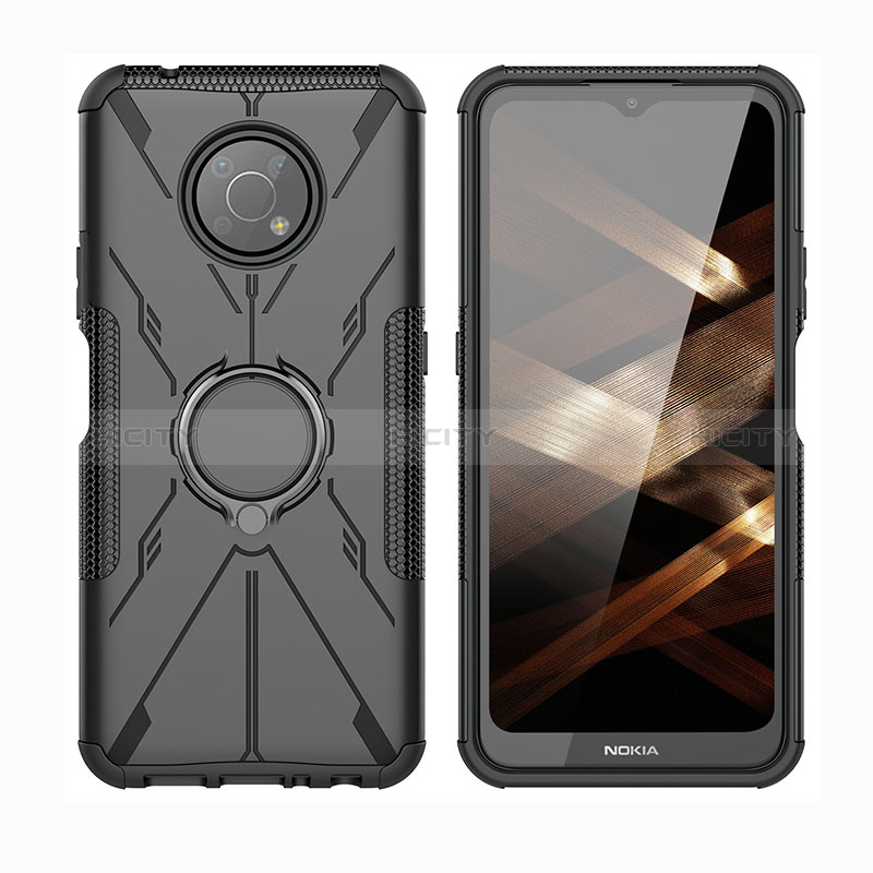 Custodia Silicone e Plastica Opaca Cover con Magnetico Anello Supporto JX2 per Nokia G300 5G Nero