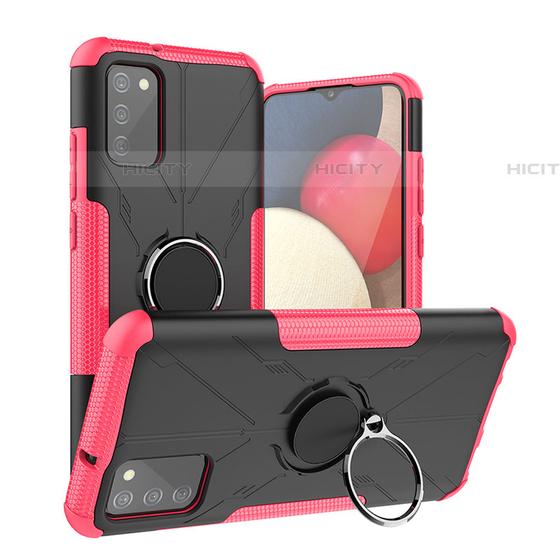 Custodia Silicone e Plastica Opaca Cover con Magnetico Anello Supporto JX2 per Samsung Galaxy A03s Rosa Caldo