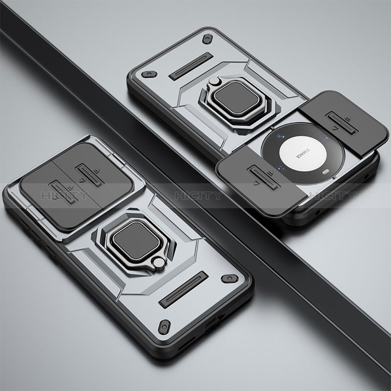 Custodia Silicone e Plastica Opaca Cover con Magnetico Anello Supporto K1C per Huawei Mate 60 Grigio