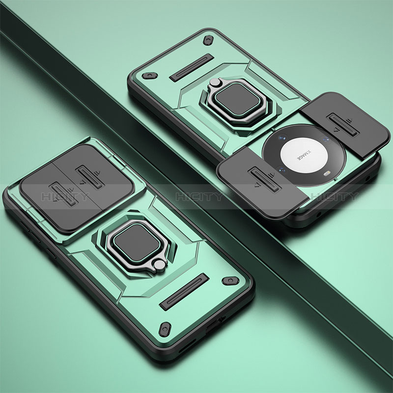 Custodia Silicone e Plastica Opaca Cover con Magnetico Anello Supporto K1C per Huawei Mate 60 Pro Verde