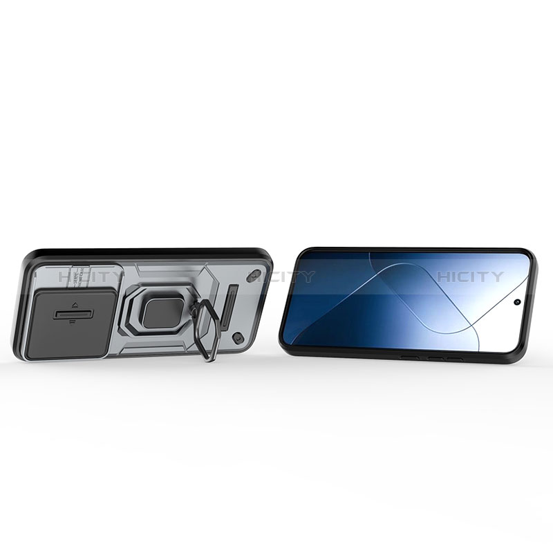 Custodia Silicone e Plastica Opaca Cover con Magnetico Anello Supporto K1C per Xiaomi Mi 14 5G