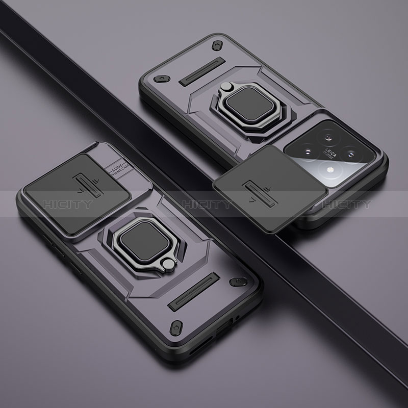 Custodia Silicone e Plastica Opaca Cover con Magnetico Anello Supporto K1C per Xiaomi Mi 14 5G