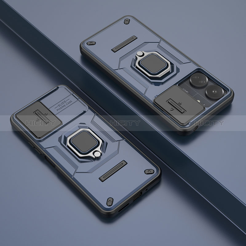 Custodia Silicone e Plastica Opaca Cover con Magnetico Anello Supporto K1C per Xiaomi Poco C65
