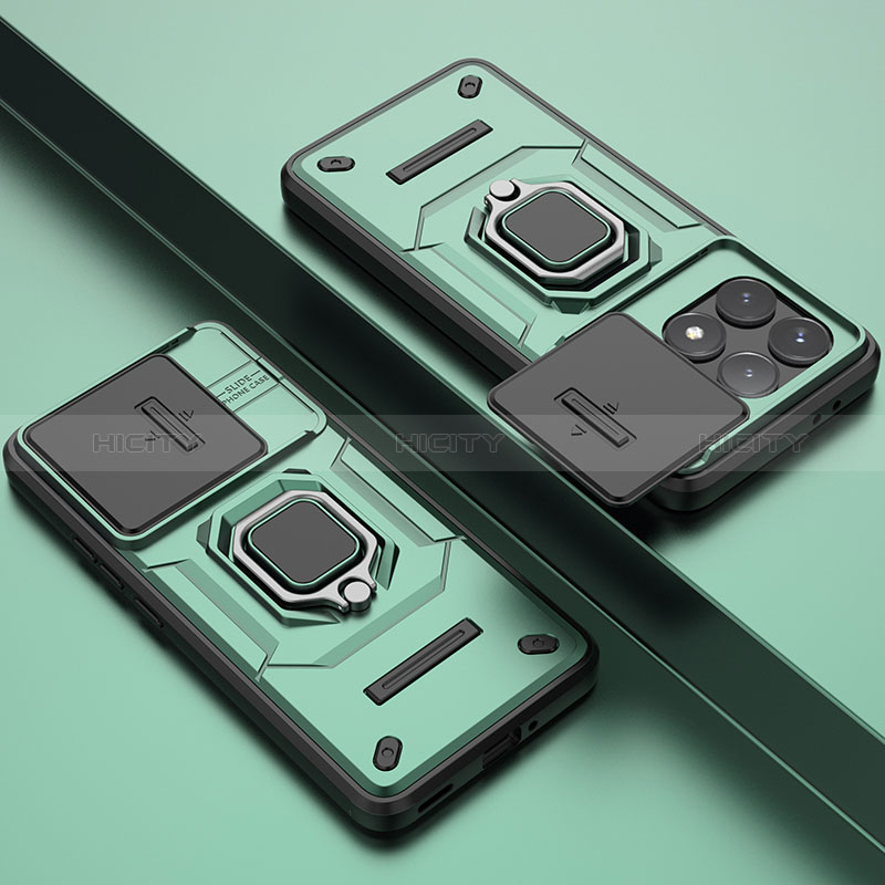 Custodia Silicone e Plastica Opaca Cover con Magnetico Anello Supporto K1C per Xiaomi Redmi K70 5G