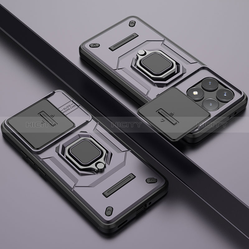 Custodia Silicone e Plastica Opaca Cover con Magnetico Anello Supporto K1C per Xiaomi Redmi K70 5G