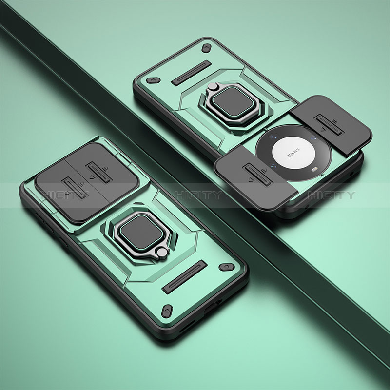 Custodia Silicone e Plastica Opaca Cover con Magnetico Anello Supporto K2C per Huawei Mate 60 Verde
